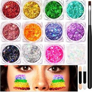12 Colors Body Glitter Face Glitter Makeup Hair Glitter Gel